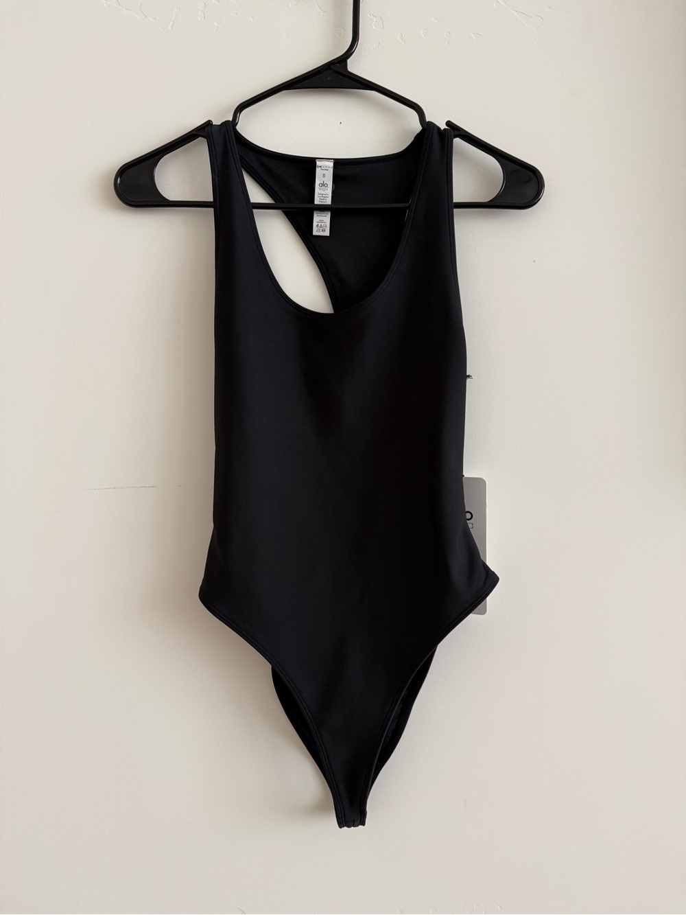 ALO Yoga Black Asymmetric-Back Stretch Bodysuit